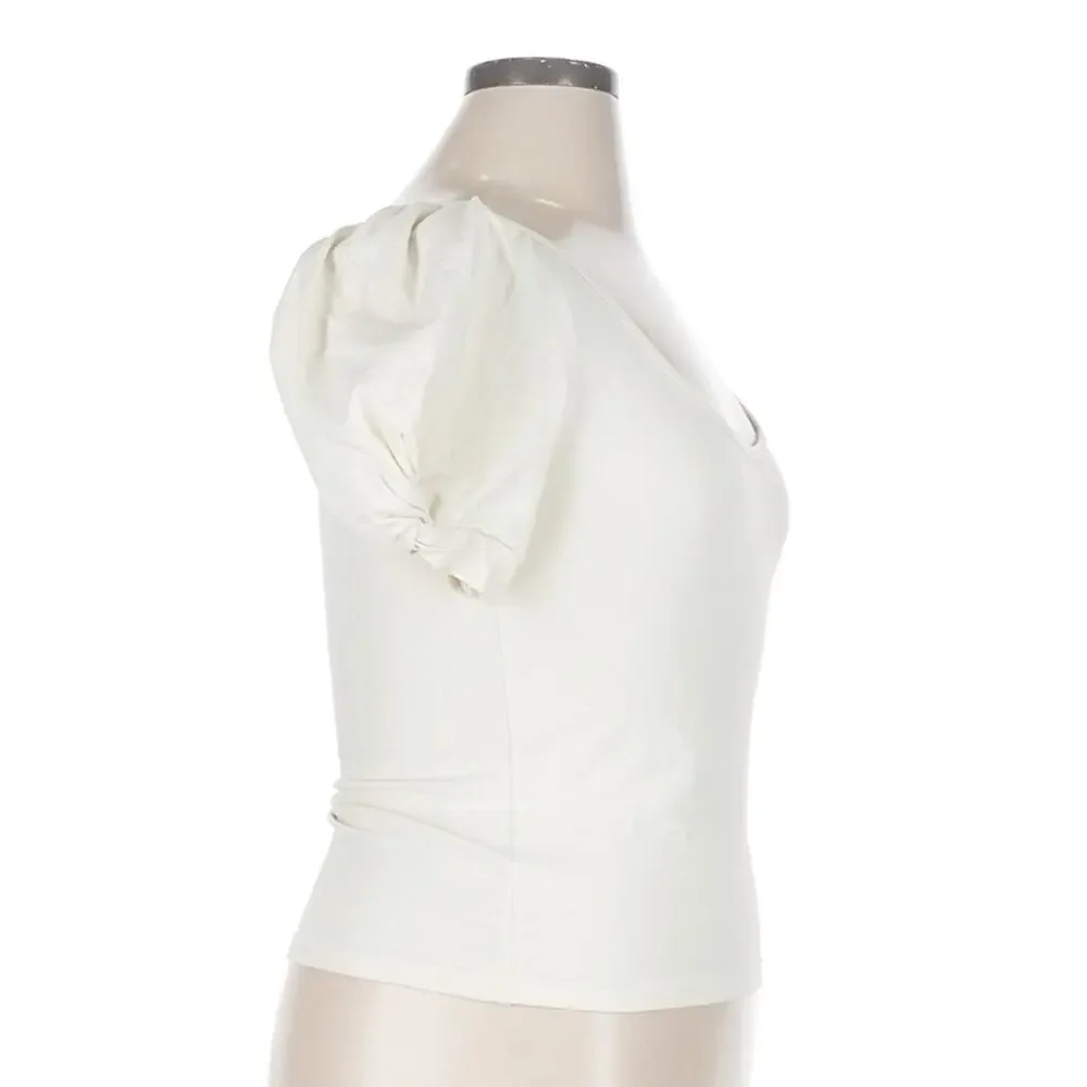 Reformation Cream Puff Sleeve Scoop Neck Top Organic Cotton XL